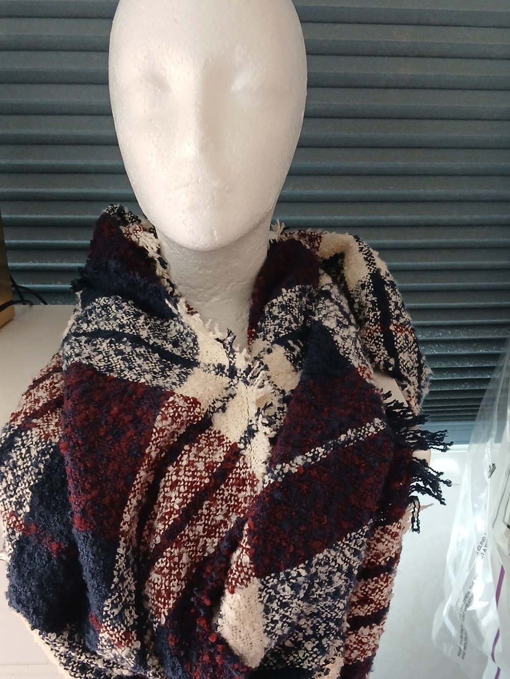 Sonoma Triangle Scarf - Navy, Burgundy & Cream Plaid